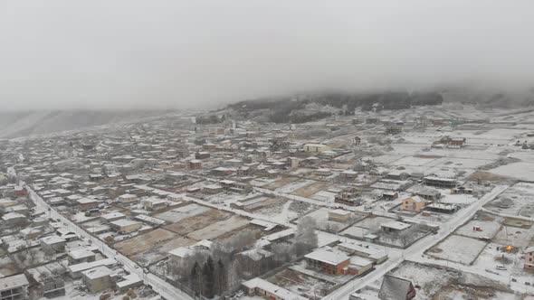 Aerial view of small town Stepantsminda, near mountain Kazbek, Georgia