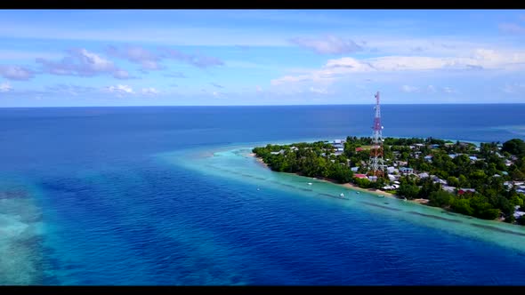 Aerial drone shot seascape of tropical sea view beach vacation by shallow ocean and white sand backg