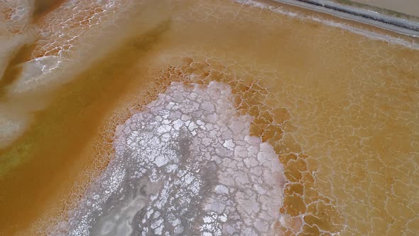 Aerial view above interesting texture pattern created by salt flats, Brazil.