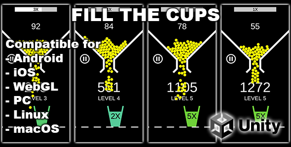 Fill The Cups (Unity Game With AdMob Ads) - One touch hypercasual android and iOS game