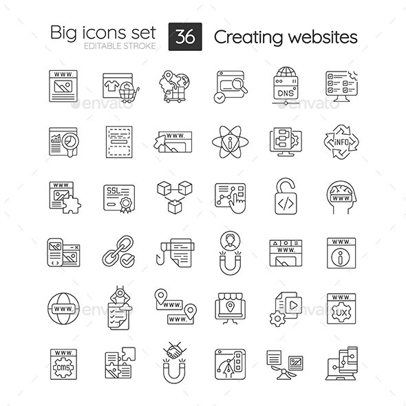 Building website linear icons pack