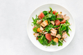 Grilled salmon salad with grapefruit, almonds and salad mix. Top view - PhotoDune Item for Sale