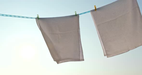 Drying the white towel at outdoor