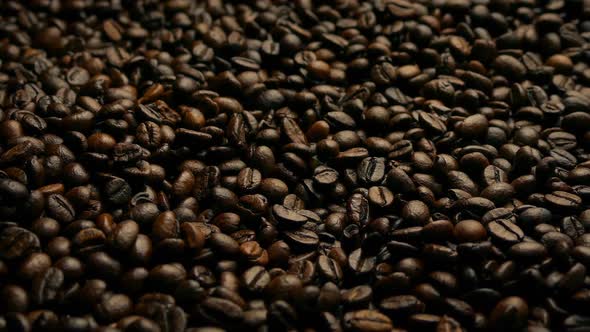 Rich Dark Coffee Beans Moving Shot