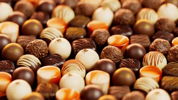 Delicious chocolate pralines. Sweet bonbons with white and dark chocolate.