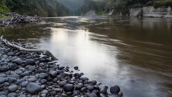 Fast River Stream Flow in Whanganui Fiver Water in New Zealand Wild Nature