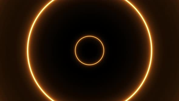 Abstract background with animation of flight in futuristic tunnel with round neon orange lights alt