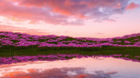 Beautiful Cosmos Flower Field In Sunset alt