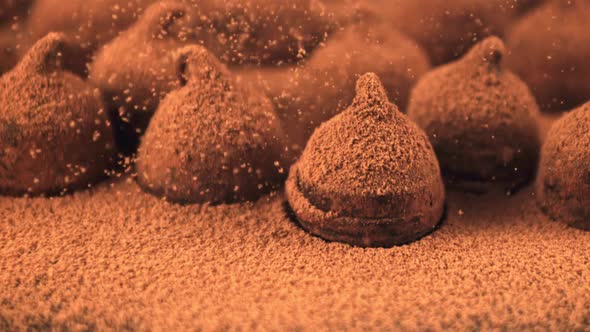 Super Slow Motion on the Truffles is Poured Cocoa