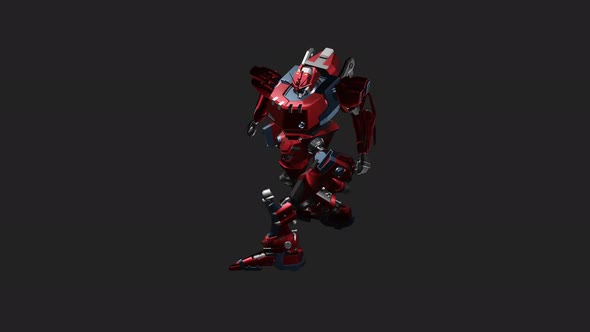 Red mecha in action idle