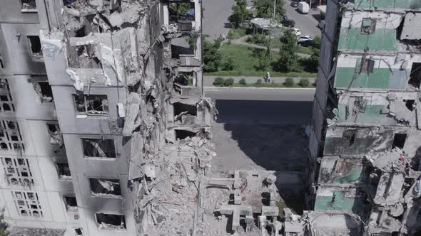 Multistorey Building Bombed During the War in Ukraine