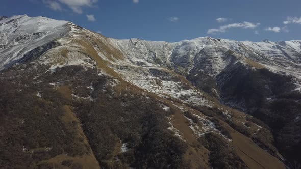 Aerial view of mountains near Datvijvari Pass in Khevsureti. Georgia