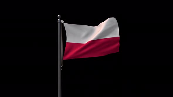 Poland Flag On Flagpole With Alpha Channel 4K