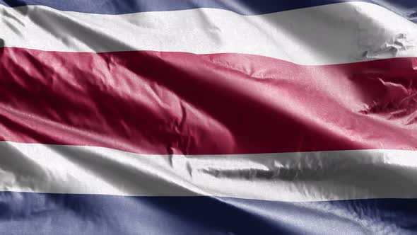 Costa Rica textile flag waving on the wind loop. 10 seconds loop. 