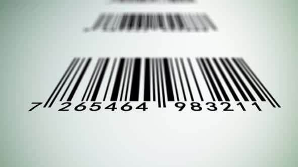 Barcode scanner animation of retail consumer good being sold on the market.