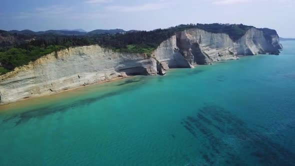 Greece, Corfu Island, drone footage of a beautiful cliff. Pano shot.