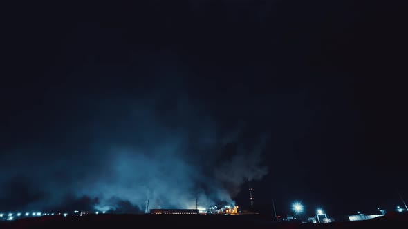 Moving Time Lapse Night Industrial Landscape Environmental Pollution Waste Plant