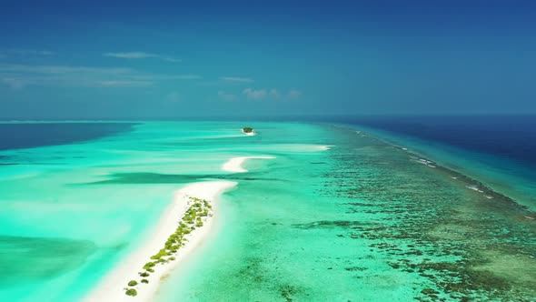 Aerial top view nature of tropical bay beach holiday by blue water with white sand background of a d