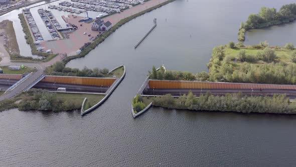 An Aqueduct in the Netherlands Allowing Ships to Pass Over a Motorway