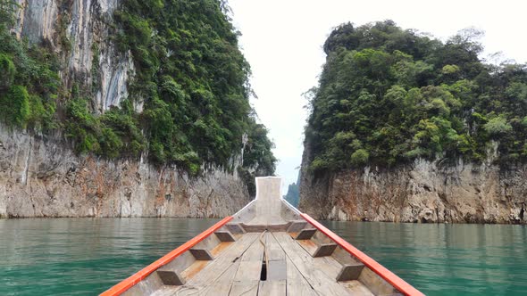 Amazing Traveling on Turquoise Lake Among Beautiful Limestone Karst Cliffs