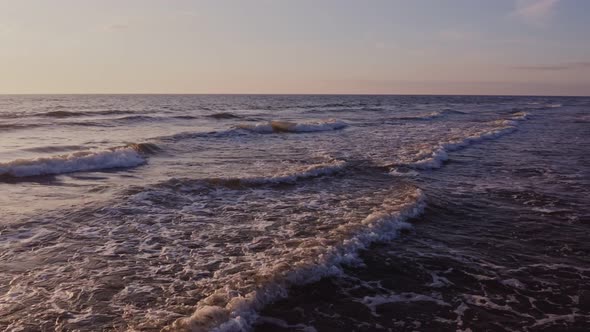 Large Foamy Waves at High Tide Drone Video