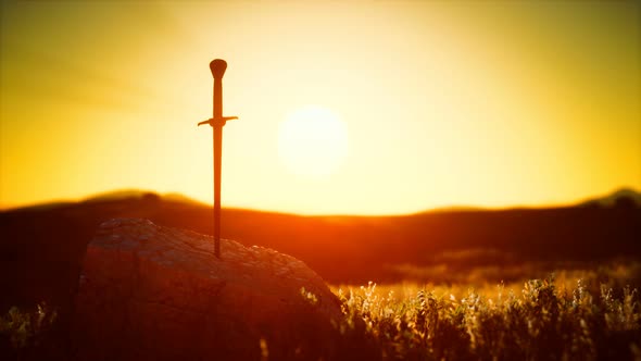 Famous Sword Excalibur of King Arthur in the Rock