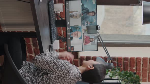 Vertical Video Woman Attending Video Call Business Meeting Online