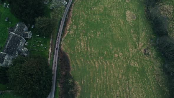 Countryside Aerial Drone Runner Jogger With Dog Birds Eye Church