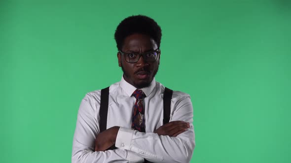 Portrait of Young African American Man Looking at Camera with Wow Surprised Expression