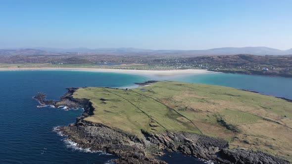 Aerial View of Inishkeel Island By Portnoo Next to the the Awarded Narin Beach in County Donegal