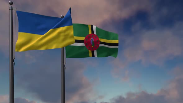Dominica Flag Waving Along With The National Flag Of The Ukraine - 2K