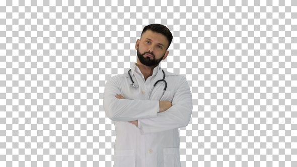 Young Male Caucasian Doctor Standing With, Alpha Channel