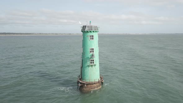 Green Lighthouse (North Bull Lighthouse) - End Of North Bull Wall In Dublin Bay, Ireland. - Aerial D