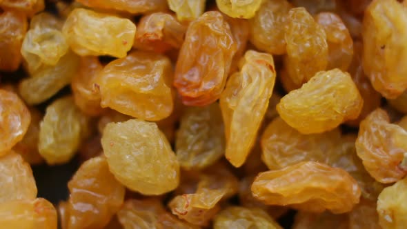 Background of Yellow Raisins Rotating Close Up