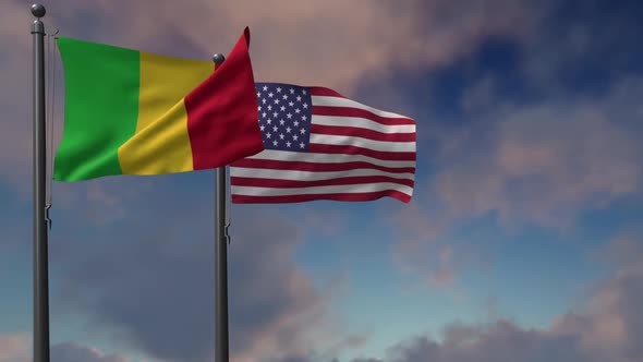 Mali Flag Waving Along With The National Flag Of The USA - 4K