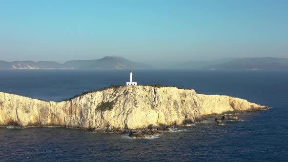 Aerial view of Cape of Ducato lighthouse in Lefkada island- Greece