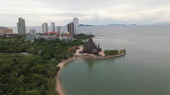 Aerial of The Sanctuary of Truth in Pattaya, Thailand