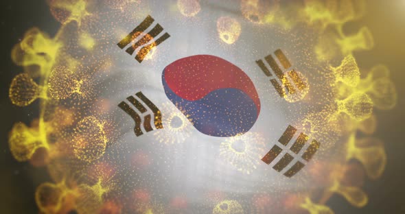 South Korean Flag with Coronavirus Microbe Centered 4K alt