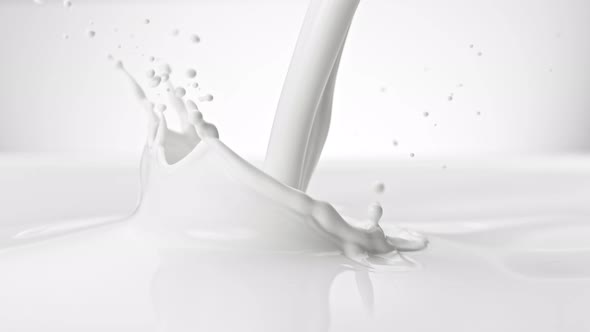 Super Slow Motion Shot of Pouring and Splashing Fresh Milk at 1000 Fps