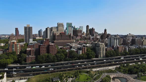 Aerial Fly Over of Brooklyn Rooftops with Beautiful Brooklyn Apartments