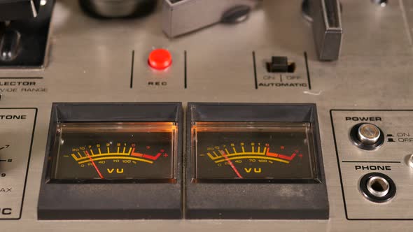 VU meters of an old Reel to Reel Tape recorder close up