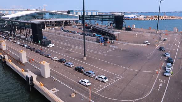 moving shot from the ferry of helsinki's ferry terminal 2 during approach manoeuvre