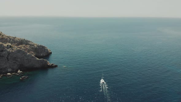 Aerial View of Yacht Near Ibiza Es Vedra and Vedranell Islands