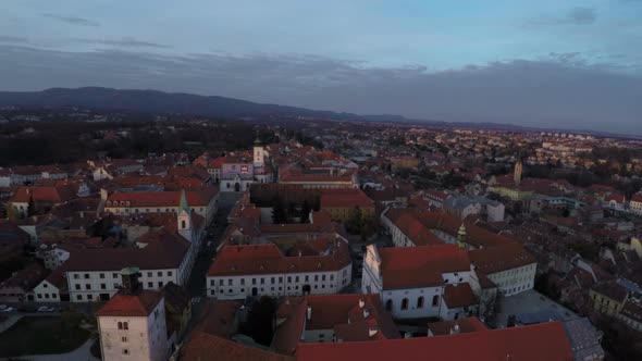 Aerial view of buildings with red rooftops