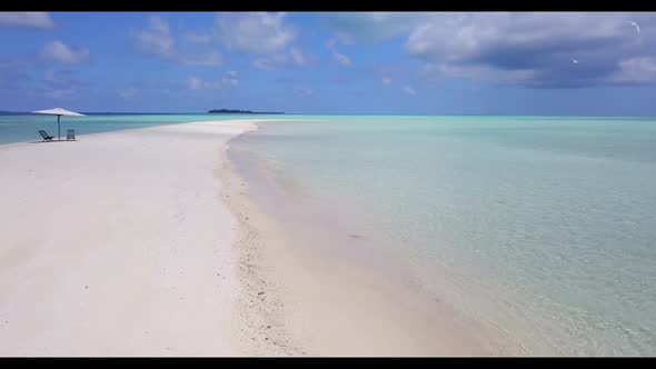 Aerial drone sky of marine bay beach wildlife by aqua blue sea with white sandy background of a dayo