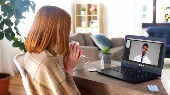 Sick Woman Having Video Call with Doctor at Home
