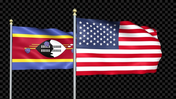 Swaziland And United States Two Countries Flags Waving