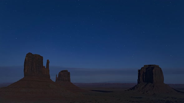 Time Lapse  Monument Valley with Milky Way Stars Moving in Blue Night Sky USA