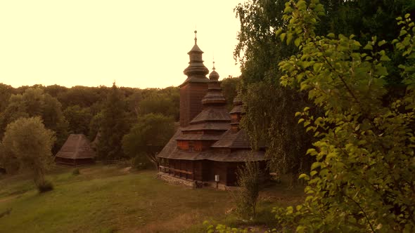 Spooky Wooden Orthodox Church in a Village alt