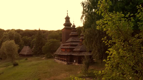 Spooky Wooden Orthodox Church in a Village